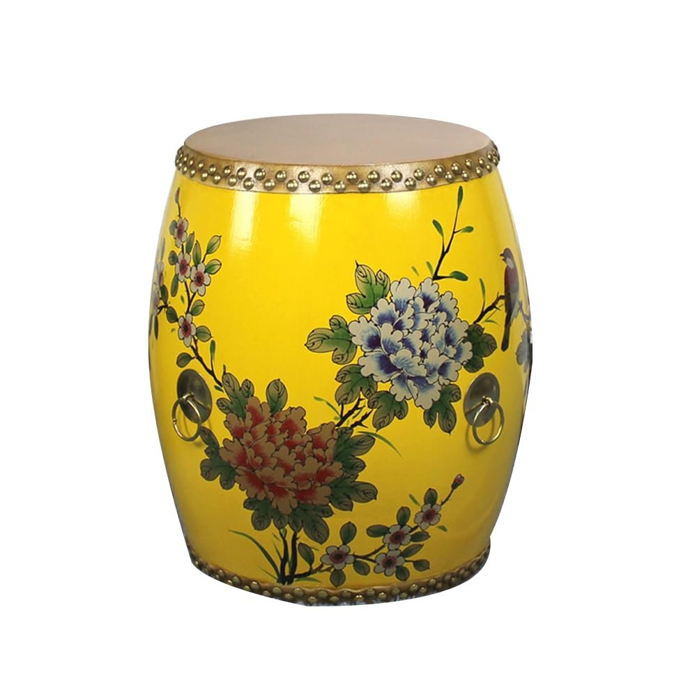 GAGALU Chinese Traditional Craft Bedside Table, Creative Painting Drum Stool, Leather Drum, Shoe Stool at The Door, Table Stool Sofa Stool,D