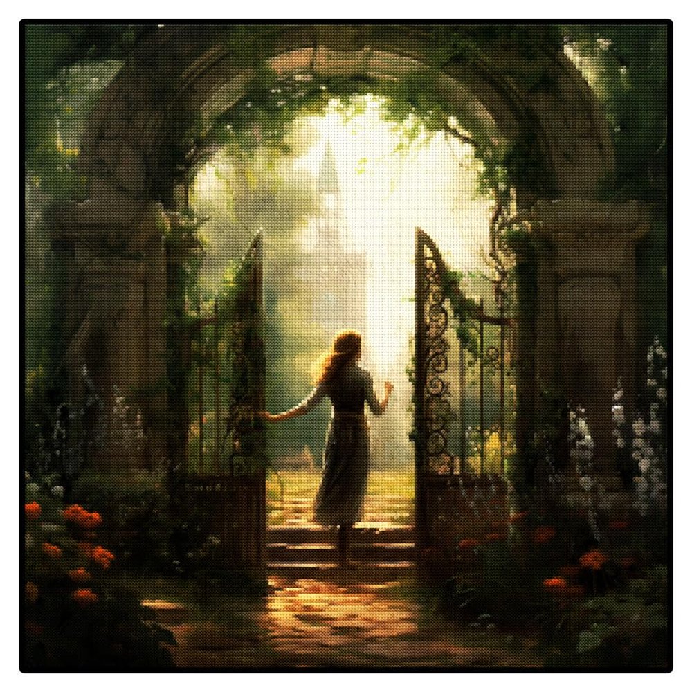 Girls Garden Stamped Cross Stitch Kits Adults Beginners Pre-Printed Pattern 11CT DIY Embroidery Easy Needlepoint Kits Personalized Gifts for Home Decor 16x20inch