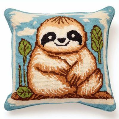 Latch Hook Pillowcase Kits Sloth Latch Hook kit Cushion Throw Pillow Embroidery Craft Kits for Beginner DIY Latch Hook Rug Kit with Printed Canvas 43x43cm