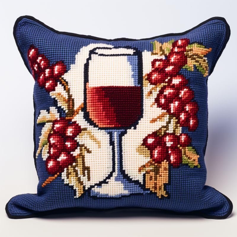 Latch Hook Pillowcase Kits Grape & Wine Latch Hook kit Cushion Throw Pillow Embroidery Craft Kits for Beginner DIY Latch Hook Rug Kit with Printed Canvas 43x43cm