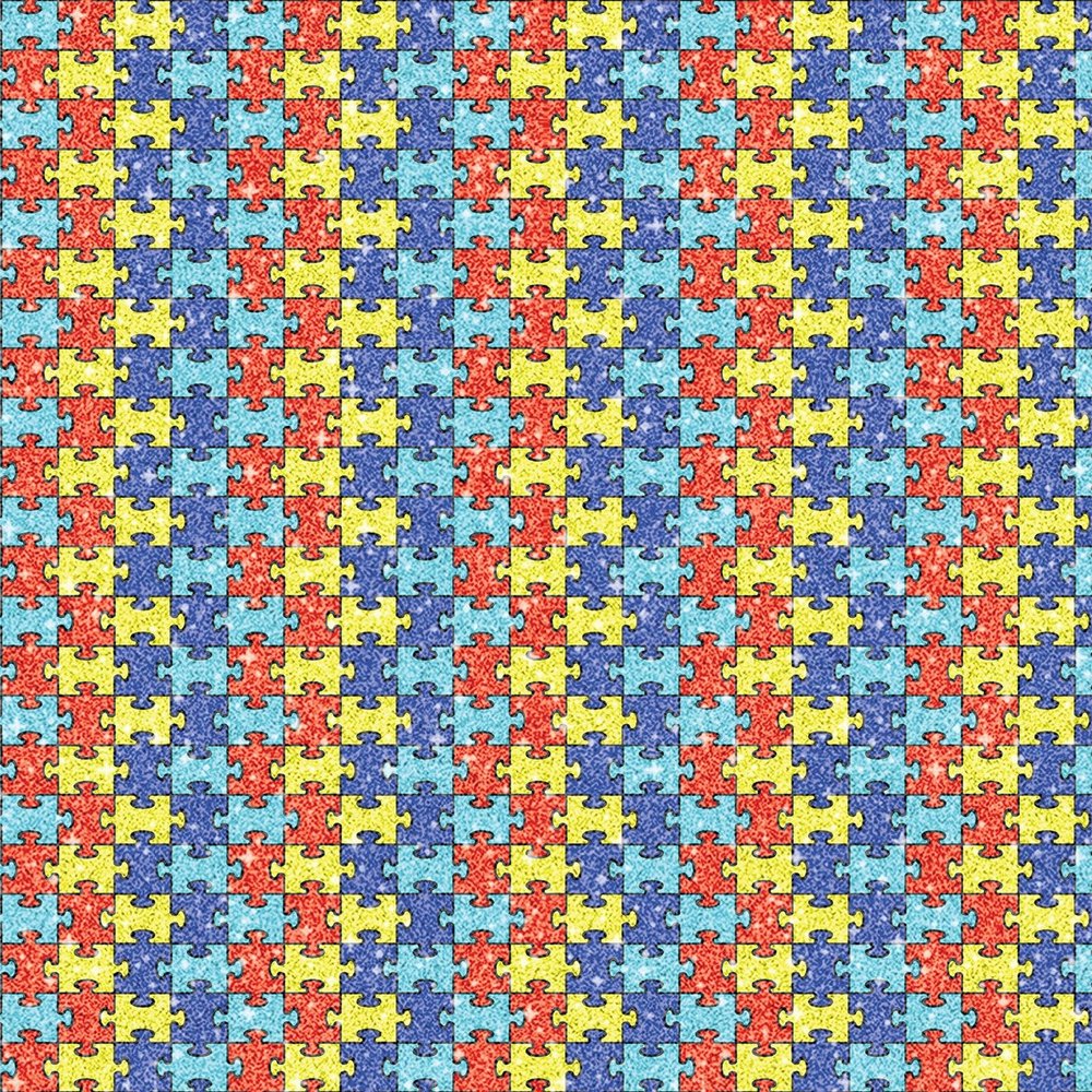 HTV4U Glitter Autism Awareness Patterned Heat Transfer Vinyl (Autism Puzzle, 12" x 5 Yards) - Iron on Vinyl, Heat Press Transfer for DIY T-Shirt, Tote, and Garments