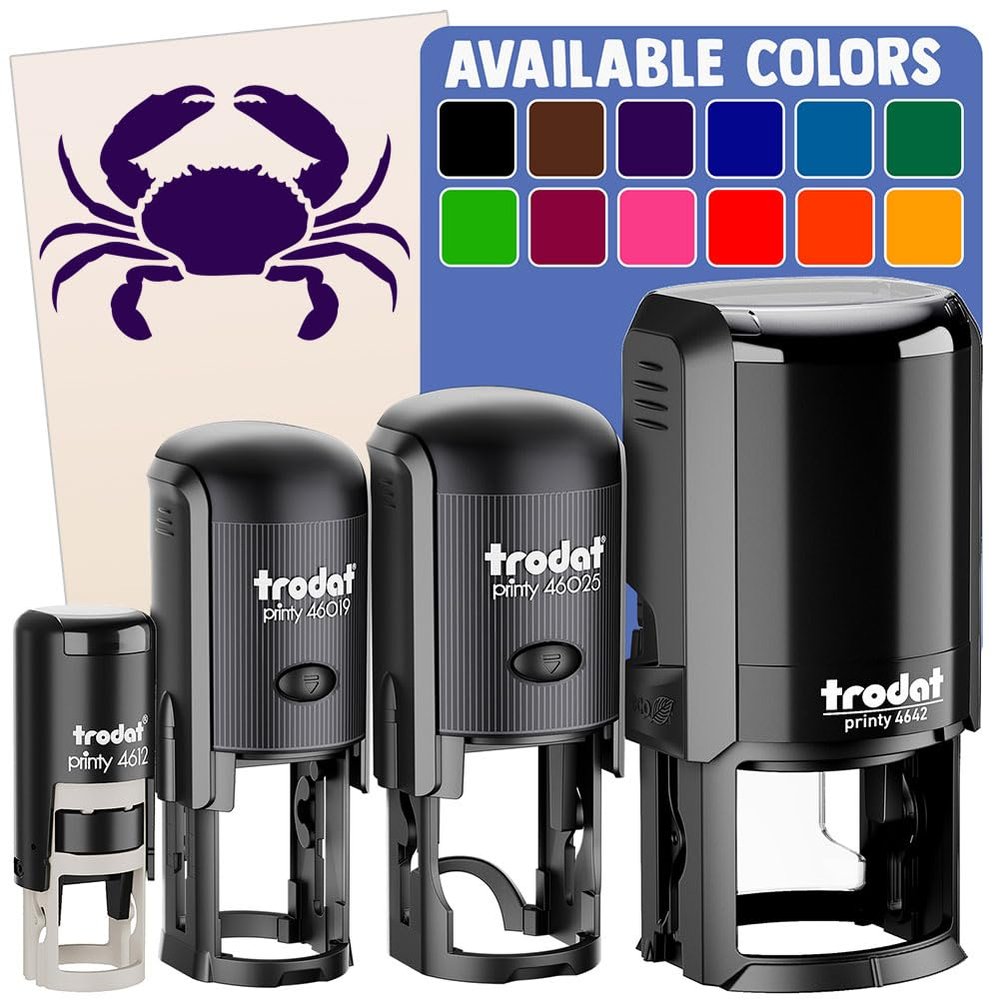 Crab Beach Ocean Self-Inking Rubber Stamp Ink Stamper for Stamping Crafting Planners - 1 Inch Medium - Purple Ink