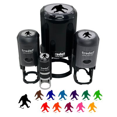 Bigfoot Sasquatch Walking with Footprint Trail Self-Inking Rubber Stamp Ink Stamper for Stamping Crafting Planners - 1 Inch Medium - Lime Green Ink