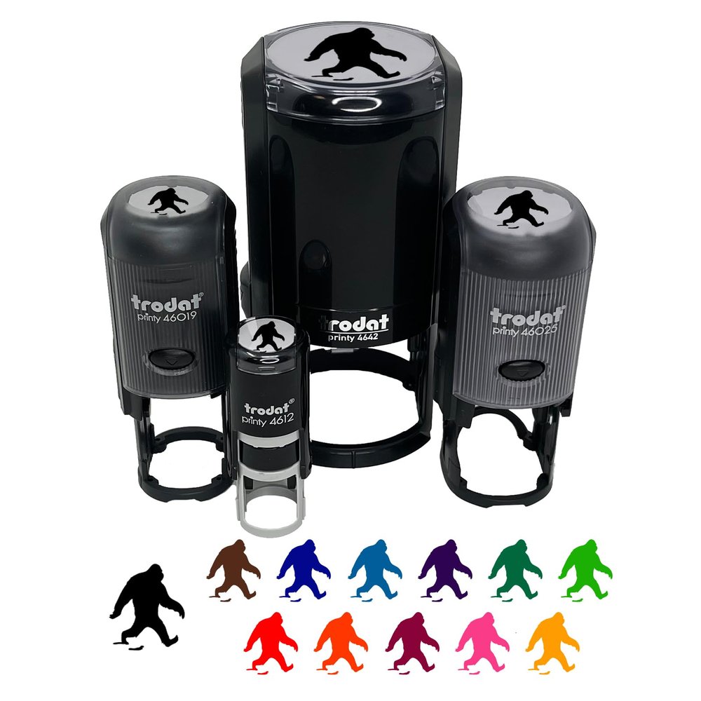 Bigfoot Sasquatch Walking with Footprint Trail Self-Inking Rubber Stamp Ink Stamper for Stamping Crafting Planners - 1 Inch Medium - Lime Green Ink