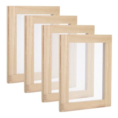 PATIKIL 7.1"x5.9" Wooden Paper Making Screen, 4 Pack Paper Making Mold Frame Papermaking Mould Deckle for DIY Paper Craft Tool Dried Flower Handcraft, Natural Color