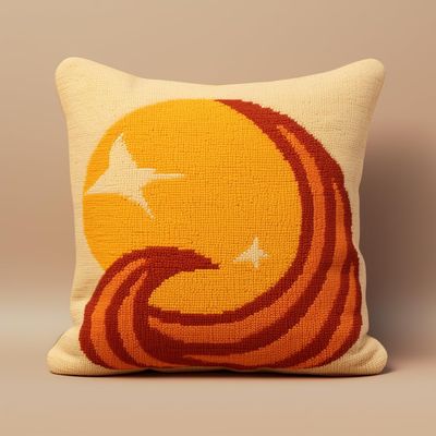 Abstract Orange Sun and Moon Latch Hook Kits Pillow DIY Crochet Yarn Rug Pre-Printed Cushion Needlework Pillowcase Hook and Latch Kit Christmas Home Sofa Decoration 43x43cm(4)