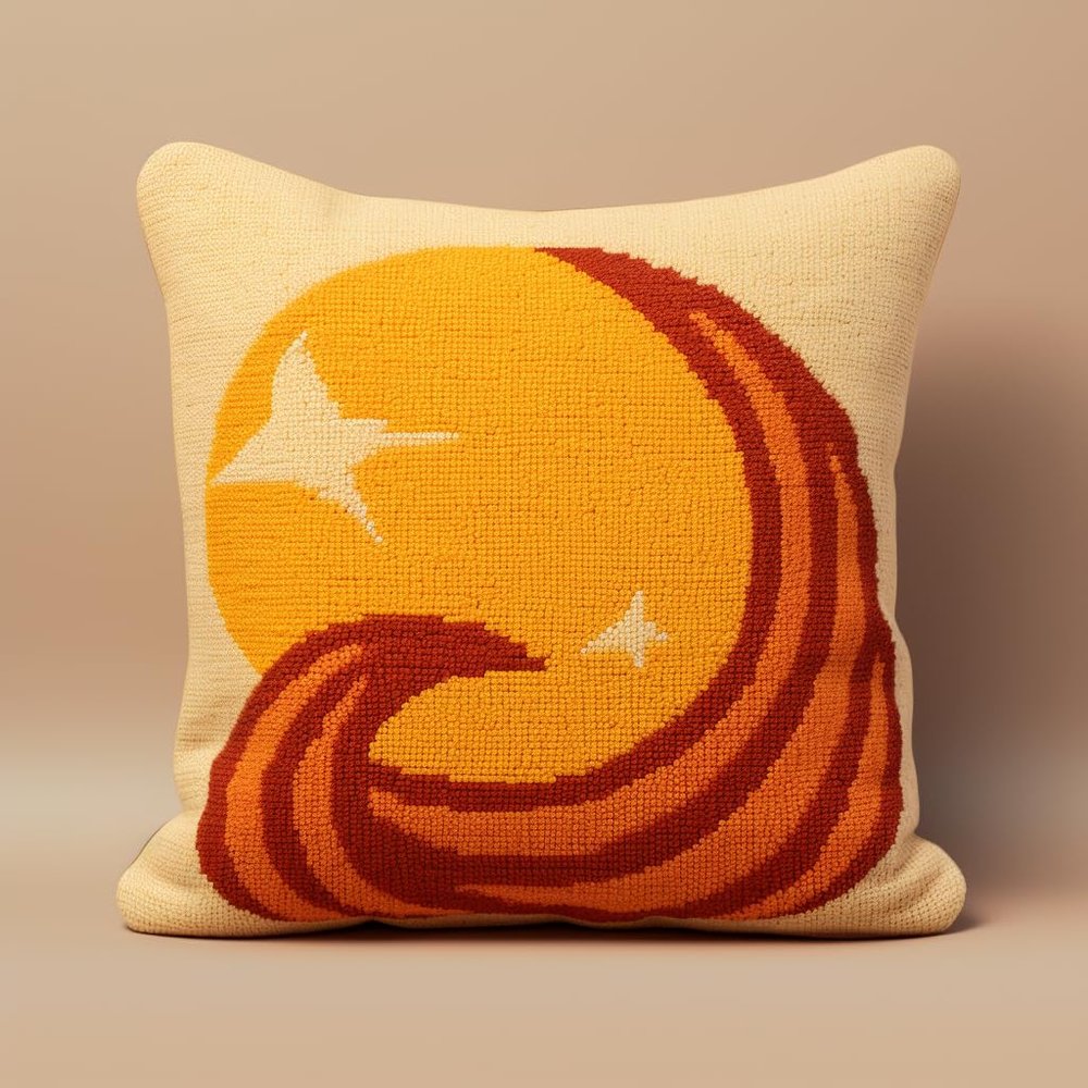 Abstract Orange Sun and Moon Latch Hook Kits Pillow DIY Crochet Yarn Rug Pre-Printed Cushion Needlework Pillowcase Hook and Latch Kit Christmas Home Sofa Decoration 43x43cm(4)
