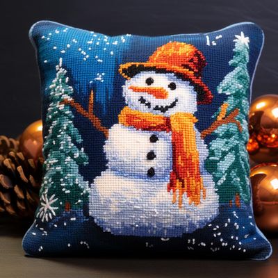 Merry Christmas Cartoon Snowman Latch Hook Kits Pillow DIY Crochet Yarn Rug Pre-Printed Cushion Needlework Pillowcase Hook and Latch Kit Christmas Home Sofa Decoration 43x43cm(3)