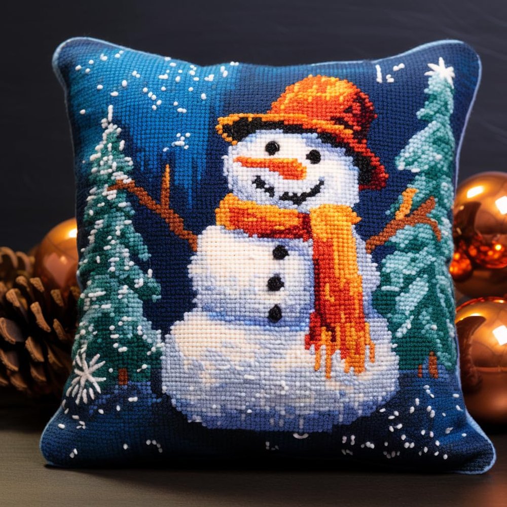 Merry Christmas Cartoon Snowman Latch Hook Kits Pillow DIY Crochet Yarn Rug Pre-Printed Cushion Needlework Pillowcase Hook and Latch Kit Christmas Home Sofa Decoration 43x43cm(3)