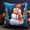 Merry Christmas Cartoon Snowman Latch Hook Kits Pillow DIY Crochet Yarn Rug Pre-Printed Cushion Needlework Pillowcase Hook and Latch Kit Christmas Home Sofa Decoration 43x43cm(3) view 1