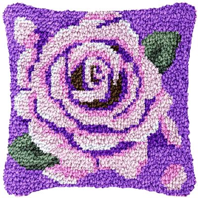 Rose Flower Latch Hook Kits Pillow Crochet Yarn Rug Pre-Printed Cushion Needlework Pillowcase DIY Hook and Latch Kit Christmas Home Sofa Decoration 43x43cm(6)