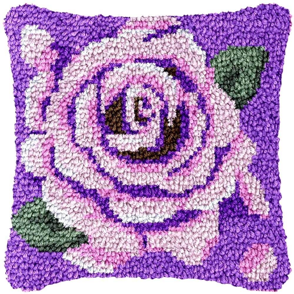 Rose Flower Latch Hook Kits Pillow Crochet Yarn Rug Pre-Printed Cushion Needlework Pillowcase DIY Hook and Latch Kit Christmas Home Sofa Decoration 43x43cm(6)