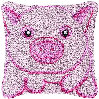 Pig Latch Hook Kits Pillow Crochet Yarn Rug Pre-Printed Cushion Needlework Pillowcase DIY Hook and Latch Kit Christmas Home Sofa Decoration 43x43cm(3)