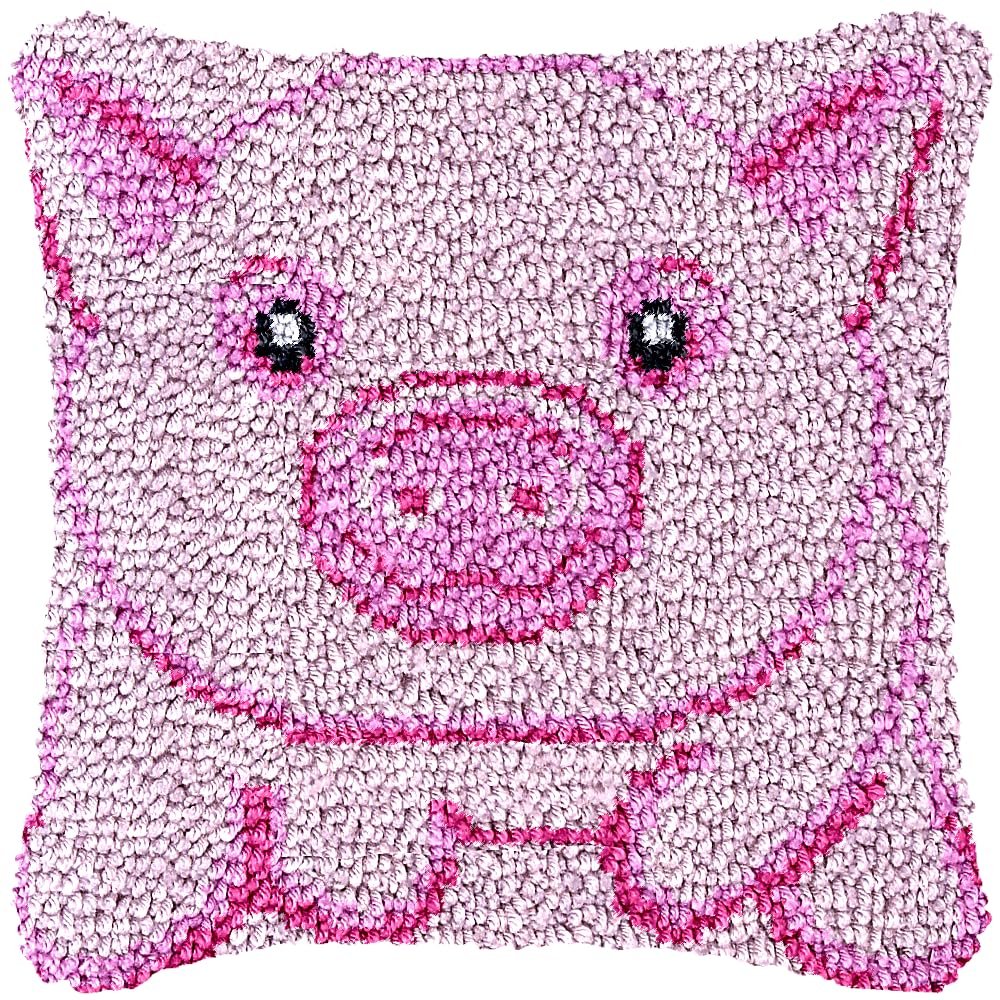 Pig Latch Hook Kits Pillow Crochet Yarn Rug Pre-Printed Cushion Needlework Pillowcase DIY Hook and Latch Kit Christmas Home Sofa Decoration 43x43cm(3)