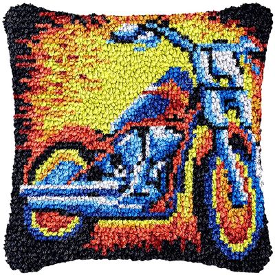 NineTribe Basics Motorcycle Latch Hook Kit Pillow Crochet Yarn Rug Pre-Printed Cushion Needlework Pillowcase DIY Hook and Latch Kit Christmas Home Sofa Decoration 43x43cm(4)