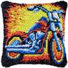 NineTribe Basics Motorcycle Latch Hook Kit Pillow Crochet Yarn Rug Pre-Printed Cushion Needlework Pillowcase DIY Hook and Latch Kit Christmas Home Sofa Decoration 43x43cm(4) view 1