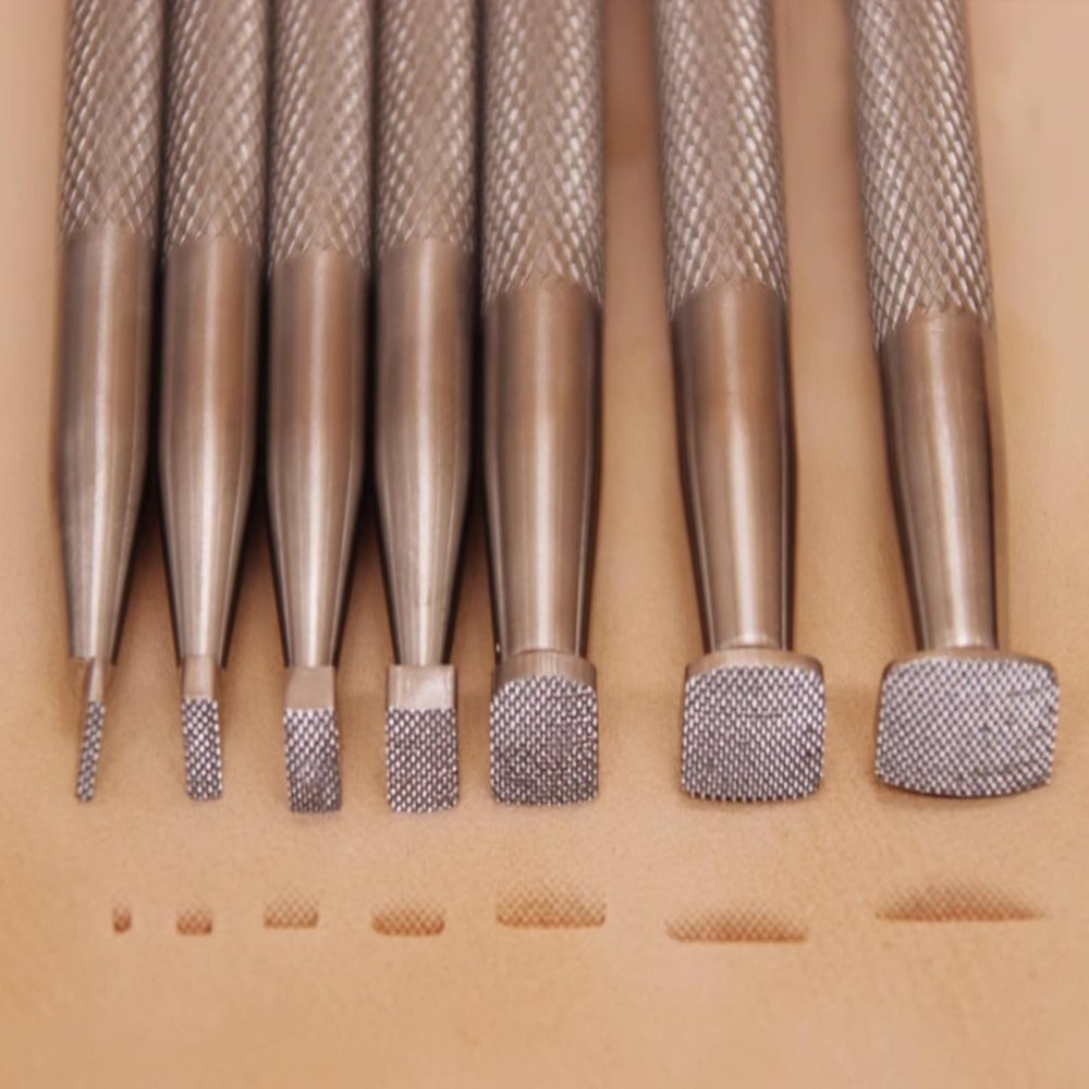 Checkered Stamps Leather Stamping Undercut Beveler - One Piece or Set of 7 Leather Stamping Tools in Stainless Steel (Full Set, 7 Pieces)