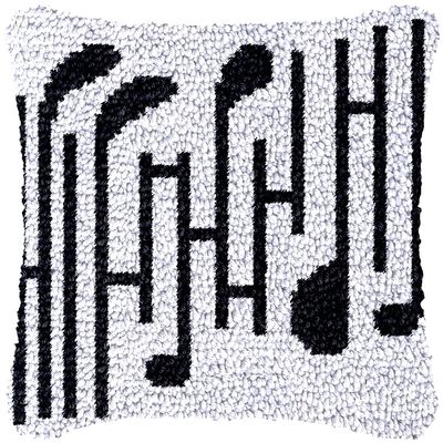 NineTribe Basics Black and White Music Notation Latch Hook Pillow Crochet Yarn Rug Pre-Printed DIY Cushion Needlework Pillowcase Hook and Latch Kit Christmas Home Sofa Decoration 43x43cm