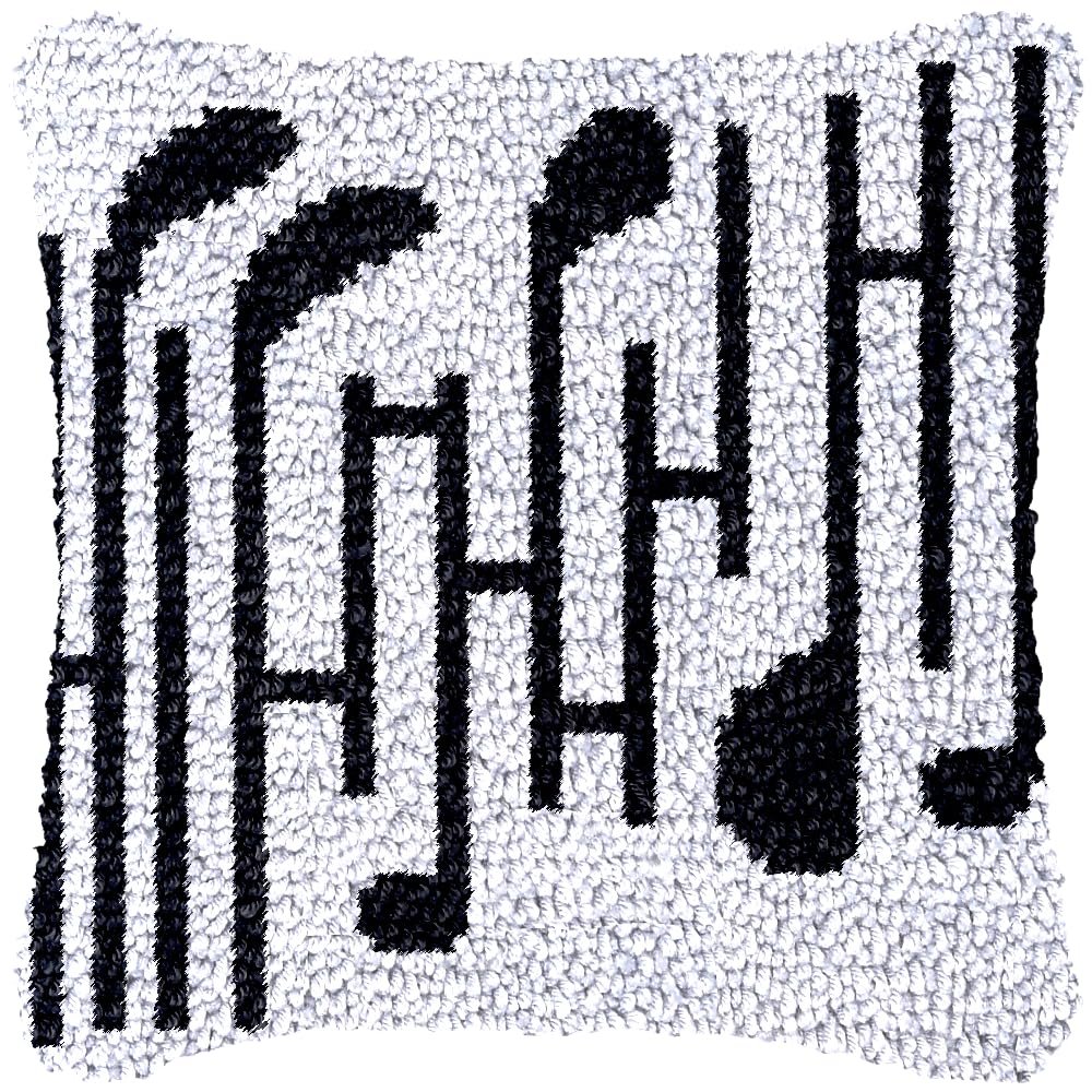 NineTribe Basics Black and White Music Notation Latch Hook Pillow Crochet Yarn Rug Pre-Printed DIY Cushion Needlework Pillowcase Hook and Latch Kit Christmas Home Sofa Decoration 43x43cm