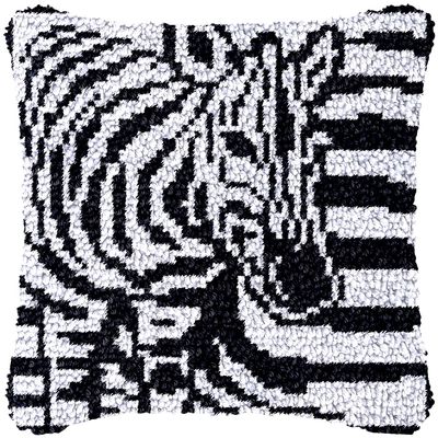 Animal Zebra Latch Hook Kits Pillow Crochet Yarn Rug Pre-Printed DIY Cushion Needlework Pillowcase Hook and Latch Kit Christmas Home Sofa Decoration 43x43cm(2)