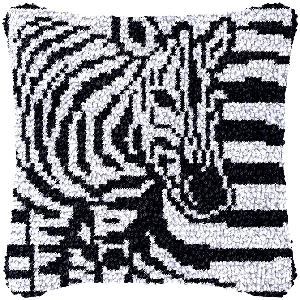 Animal Zebra Latch Hook Kits Pillow Crochet Yarn Rug Pre-Printed DIY Cushion Needlework Pillowcase Hook and Latch Kit Christmas Home Sofa Decoration 43x43cm(2)