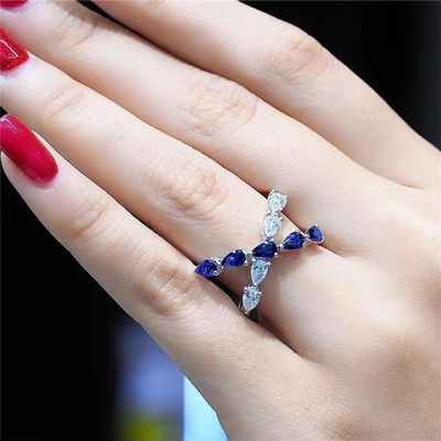 925 Sterling Silver Shiny Full Diamond Ring 18K Gold Sapphire Cocktail Rings Criss Cross Cubic Zirconia Promise Rings CZ Diamond Rings Eternity Engagement Wedding Band Ring for Women Z.70 (US Code 10)