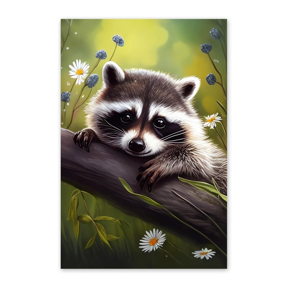 NSUAJOF Raccoon Diamond Painting Kits Flower Raccoon Full Round Drill Adults Beginners DIY 5D Art Painting for Interior Decoration Home Wall Decor Gifts 16x20 Inch