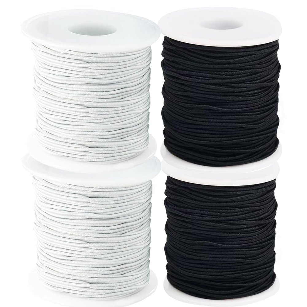 0.8mm Elastic Bracelet String, QBJAYTY Strong Elastic Cord for Bracelets, Stretchy Stretch String for Clay Pony Letter Beads, Friendship Bracelet String Elastic Black White-4 Rolls