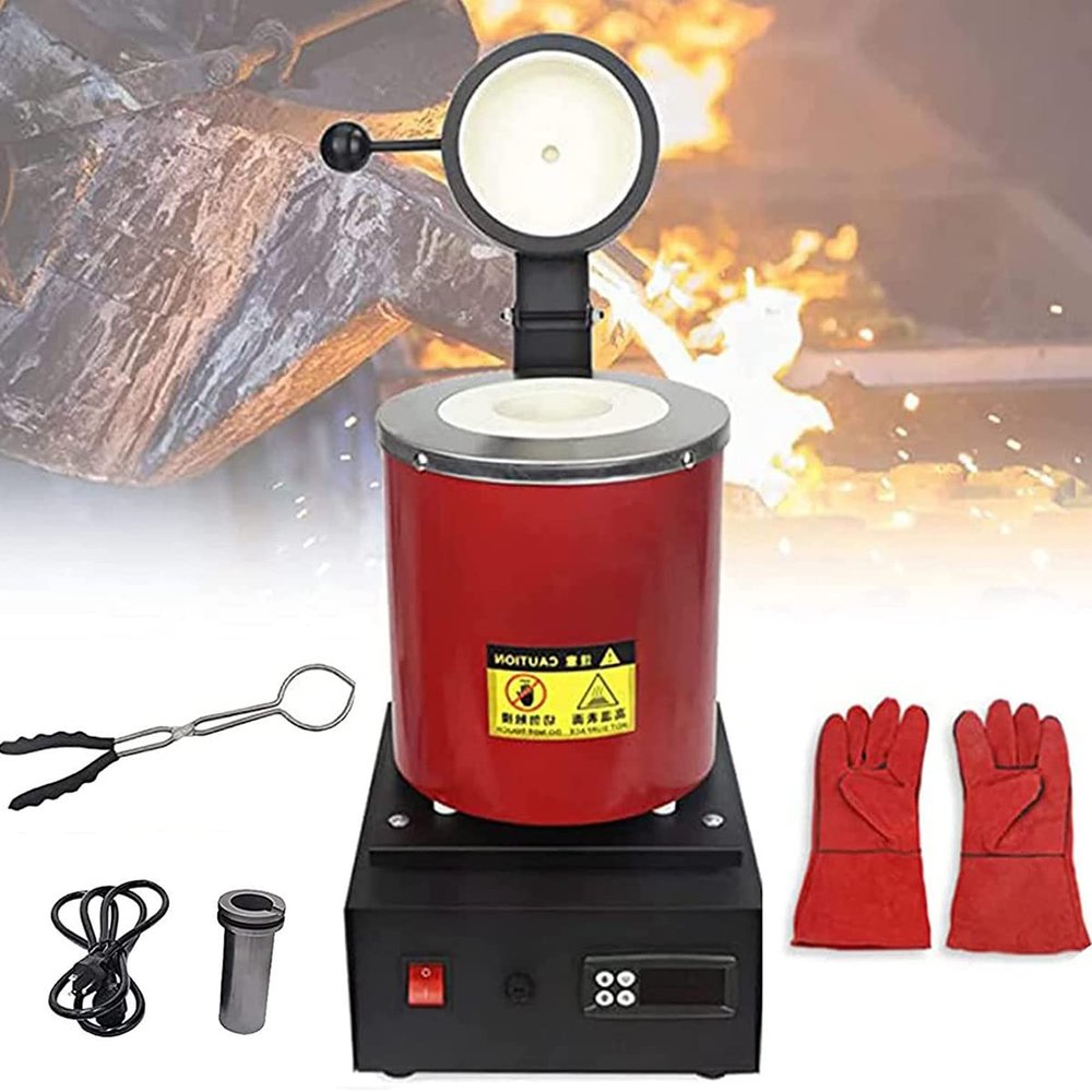 CIRONI Gold Melting Furnace, 2102F Digital Melting Furnace Machine, Electric Melting Furnace Tongs with Mesh Guard and Graphite Crucible, for Refining Metals Gold Silver Tin Aluminum