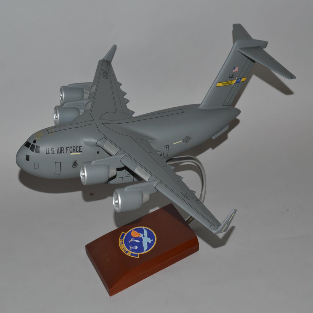 Scalecraft Lockheed C-17 Globemaster 14th Airlift Squadron Charleston AFB Air Force Cargo Jet USAF Desktop Display Airplane Model Mahogany Wood Sculpture Scale 1/100