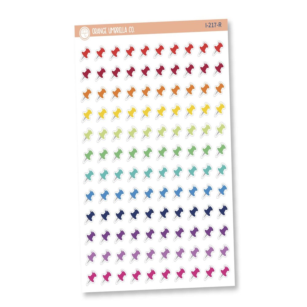 Pushpin Icon Planner Stickers, Thumbtack Tracking Planner Labels, Color Print Planning Stickers (I-217-R)