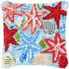 DIY Latch Hook Kits Pillow Red White Blue Starfish Seashell Crochet Yarn Cushion Pre-Printed Rug Needlework Pillowcase Hook and Latch Kit for Christmas Home Sofa Decoration 43x43cm view 1