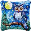Latch Hook Kits Pillow Animal Owl and Blue Moon Cover Printed Canvas DIY Cushion Crochet Yarn Needlework Hook Latch Kit Embroidery Pillowcase Rug Home Sofa Christmas Decoration 43x43cm view 1