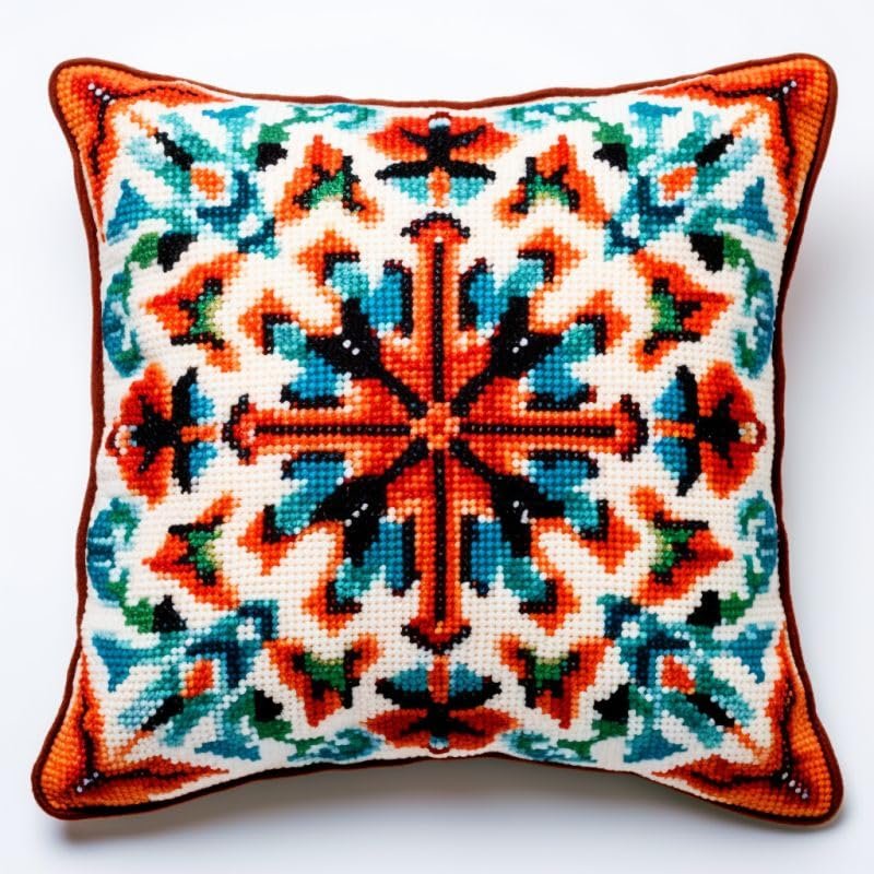 Latch Hook Pillowcase Kits Mandala Flower Latch Hook kit Pillow Cover Throw Pillow Embroidery Craft Kits for Beginner DIY Latch Hook Rug Kit with Printed Canvas Hobby & Craft 43x43cm(08)