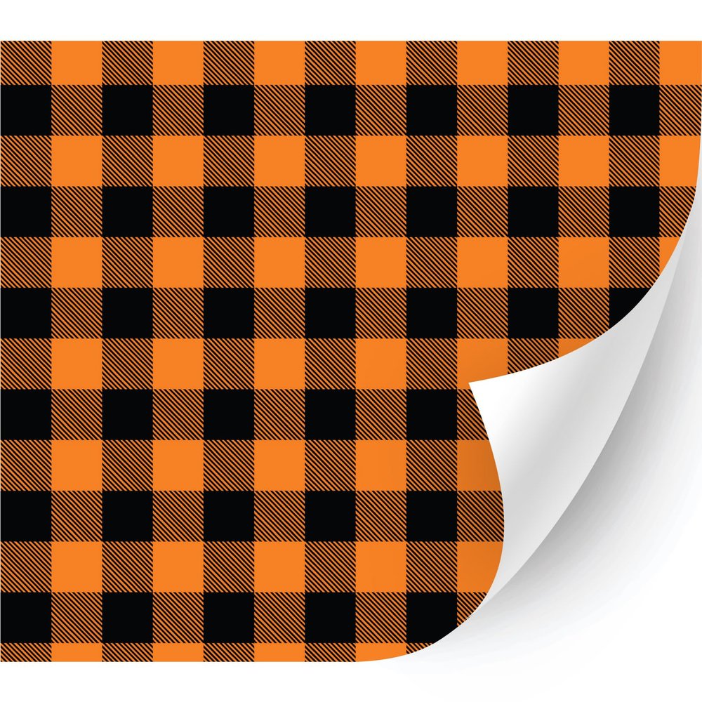 HTV4U Plaid & Checker Box Heat Transfer Vinyl (Buffalo Plaid Orange, 13.5" x 1 Yard) - Printed Patterned Heat Press Paper, Iron on Vinyl, Graphic Design for T-Shirt, Fabric, DIY Craft Projects