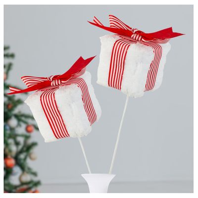 White Faux Fur Holiday Gift Box Picks Set of 2 by Factory Direct Craft for Christmas Tree Decorating and Floral Arrangement Accents