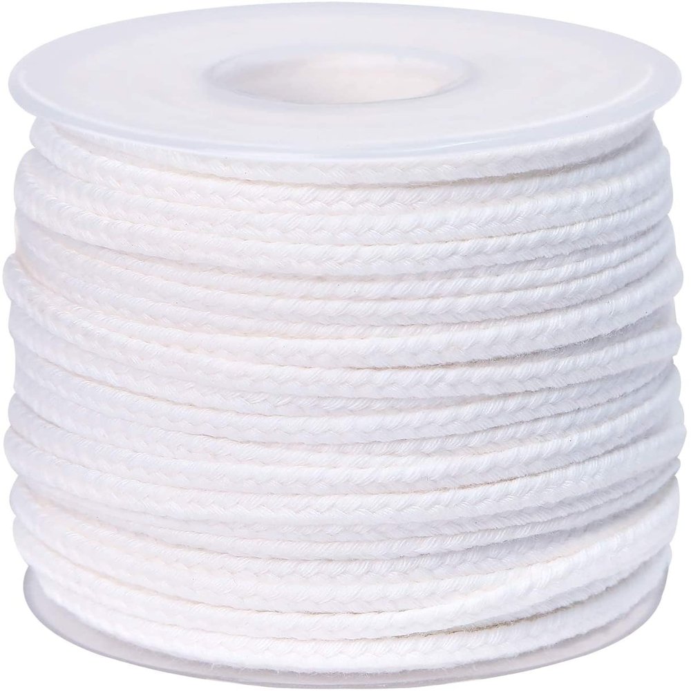 Qpuppy 131 ft Braided Cotton Wicks 60 PLY for 6" Candle Pillars, Paraffin, Soy, Beeswax Candle Making, 200 PCS Wick Sustainer Tabs 14mm