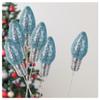 Factory Direct Craft Glittered Light Blue Fake Light Bulb Stems Set of 6 for Christmas Tree Decorating and Floral Arrangement Accents view 1