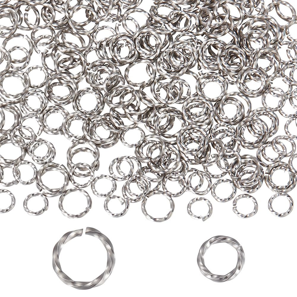 Beebeecraft 1 Box 300Pcs 2 Size Twisted Jump Rings Stainless Steel Open Single Loop Small Circle Frames Key Chain Links Connector Rings for Bracelet Necklace Jewelry Making 6.5/8mm