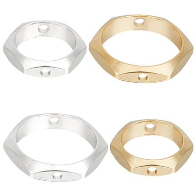 CREATCABIN 48Pcs/Box 24K Gold Plated Hexagon Bead Frame 2 Hole Spacer Brass Circle Round Frame Connector Ring 925 Sterling Silver Plated for Beading Earring Bracelet Necklace Jewelry Making Craft
