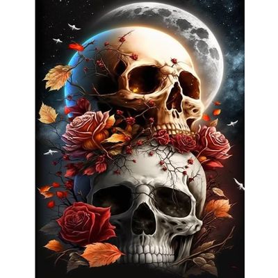 CoHraeu Halloween Diamond Painting Kits- Skull Diamond Art for Adults,Skeleton Gem Painting Crafts for Adults Home Wall Decor,DIY 5D Gem Art Perfect for Relaxation 8x12 inch