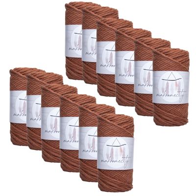 Makromecity, 12 Skeins of Single Strand Macrame Cord 3 mm x 100 Yards (300 feet) 3mm Single Strand Natural Cotton Cord for Macrame Art & Crafts for Wall Hangings Recycled Cotton (Brick, 12 Skeins)