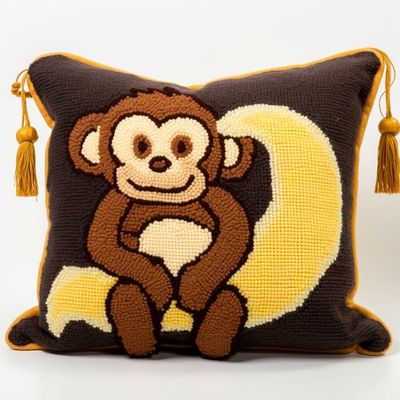 Latch Hook Pillowcase Kits Moon Monkey Latch Hook kit Pillow Cover Adukt Pillow Embroidery Craft Kits for Beginner DIY Latch Hook Rug Kit with Printed Canvas Christmas Decoration 43x43cm