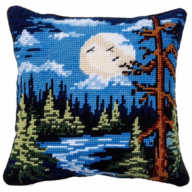 Latch Hook Pillowcase Kits Forest Night Latch Hook kit Pillow Cover Adukt Pillow Embroidery Craft Kits for Beginner DIY Latch Hook Rug Kit with Printed Canvas Christmas Decoration 43x43cm