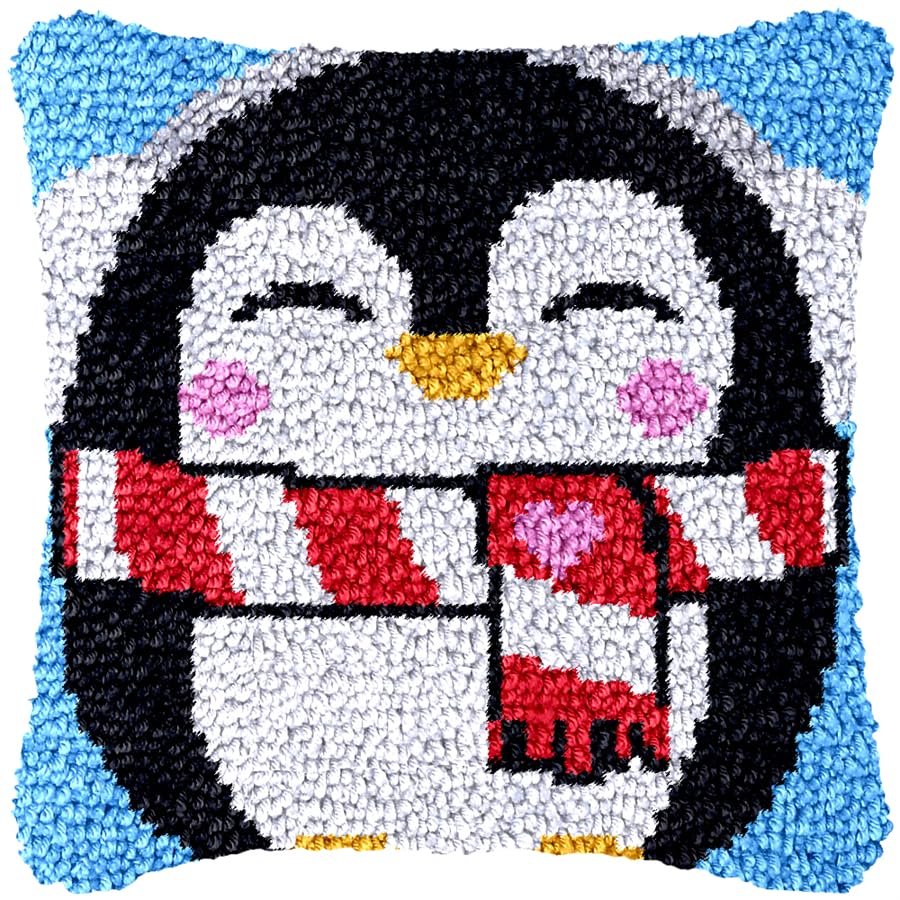 DL-YTG DIY Latch Hook Kits for Art Craft Throw Pillow Colorful Pattern Paint Cross Stitch Set : Penguin A-43X43cm / 17x17 inch