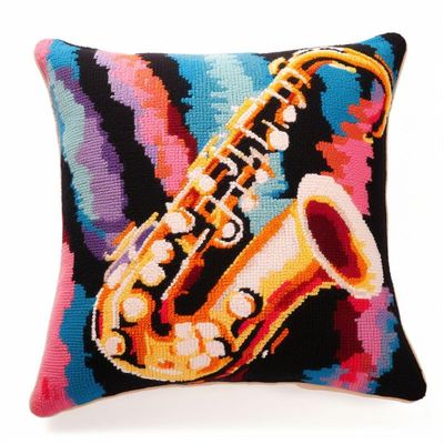 Latch Hook Pillowcase Kits Saxophone Latch Hook kit Pillow Cover Adukt Pillow Embroidery Craft Kits for Beginner DIY Latch Hook Rug Kit with Printed Canvas Christmas Decoration 43x43cm