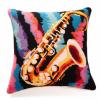 Latch Hook Pillowcase Kits Saxophone Latch Hook kit Pillow Cover Adukt Pillow Embroidery Craft Kits for Beginner DIY Latch Hook Rug Kit with Printed Canvas Christmas Decoration 43x43cm view 1