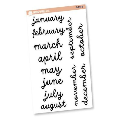 Month Name Planner Stickers - 7x9, 8.5x11 ECLP & Hobonichi Cousin | F16 | B-135-B