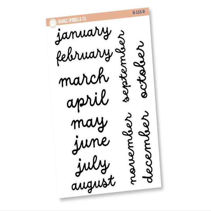 Month Name Planner Stickers - 7x9, 8.5x11 ECLP & Hobonichi Cousin | F16 | B-135-B