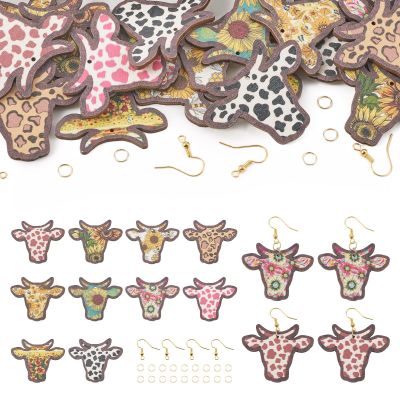 Craftdady 40Pcs Wood Cow Charms Earring Making Kit Sunflower Cattle Boho Pendants with Brass Jump Ring & Earring Hooks for Crafts DIY Keychain Jewelry Making Supplies
